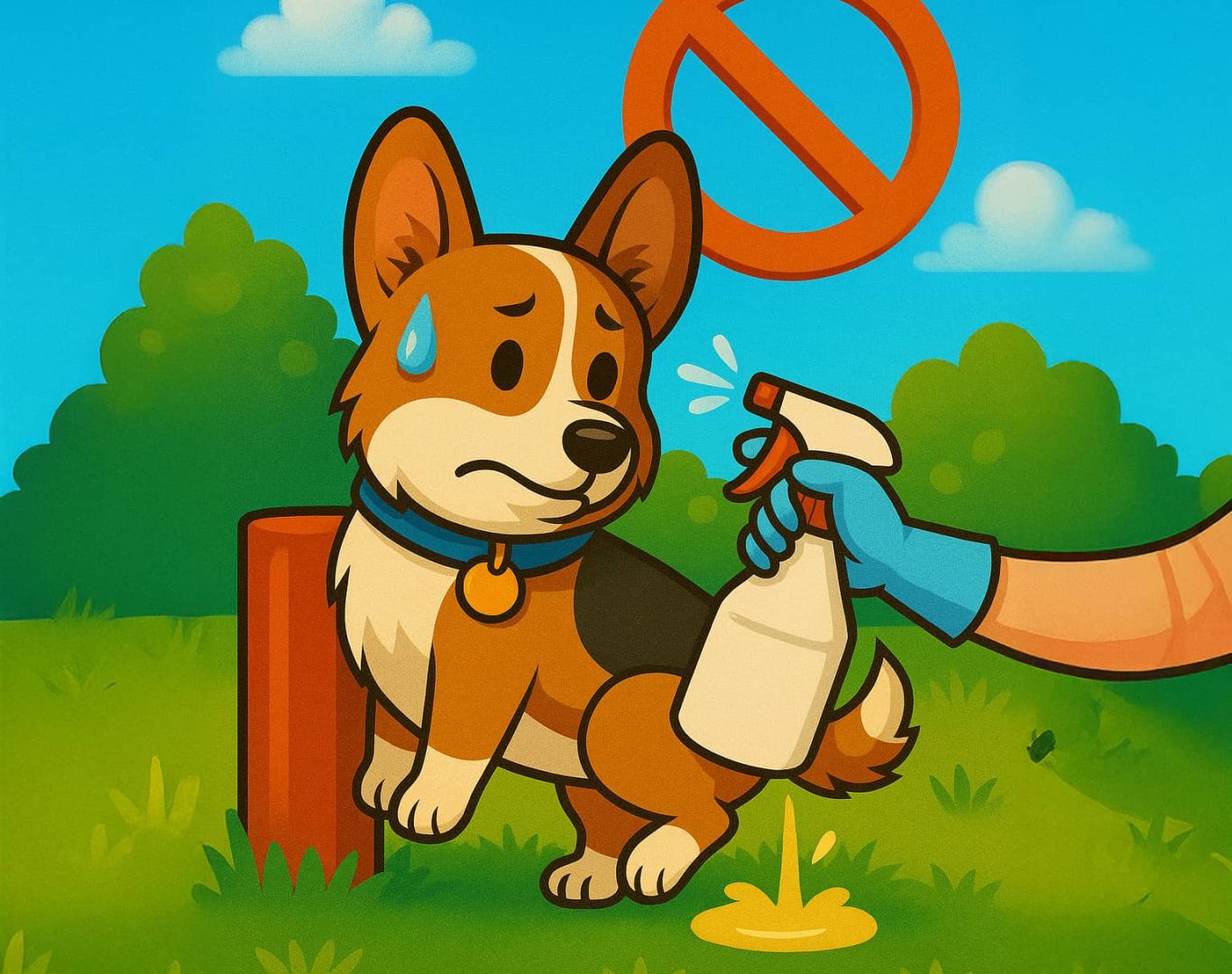 Pet waste removal technician with gloves and scooper
